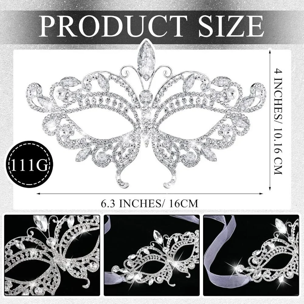 Elegant Silver Rhinestone Masquerade Jewelry Set for Women